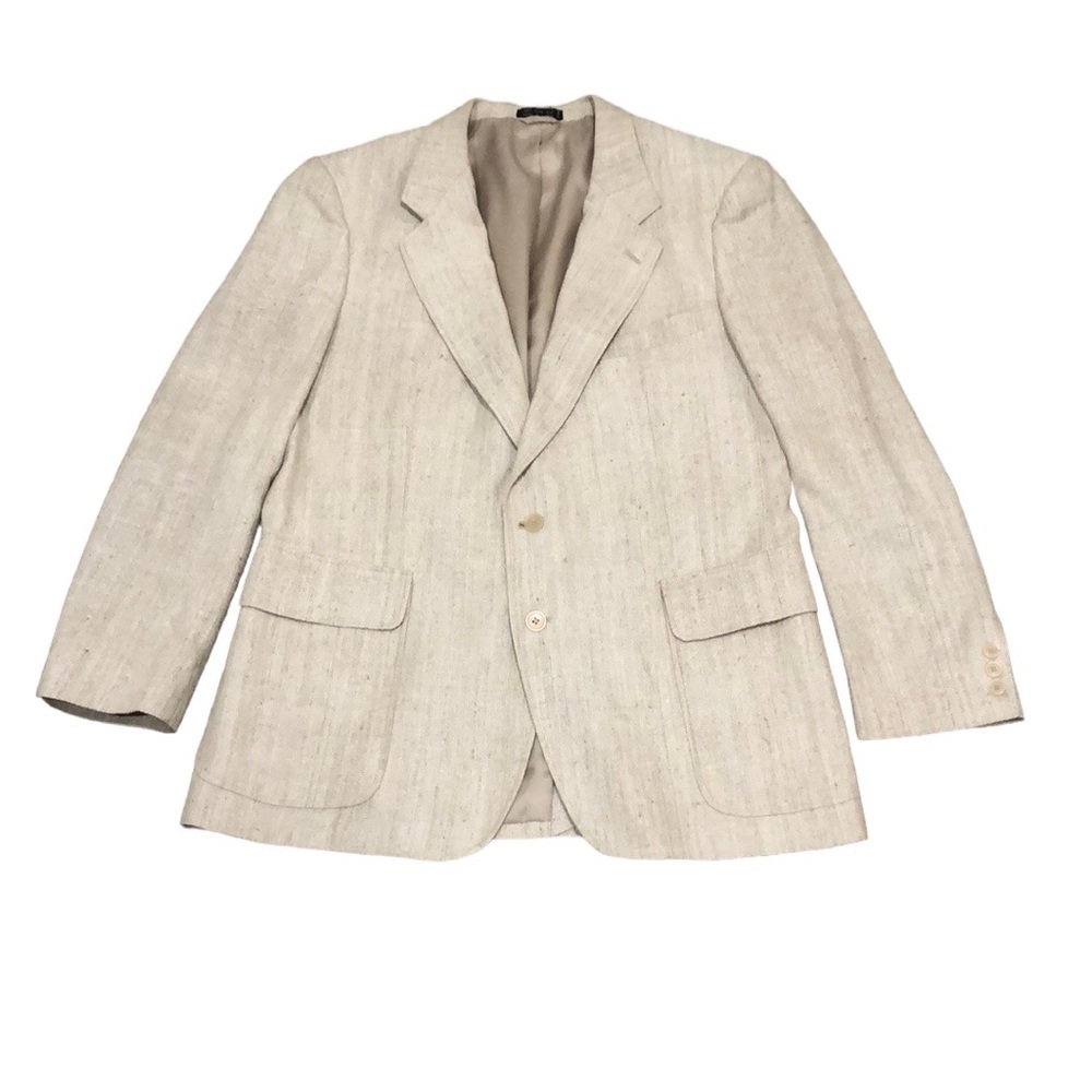 Vintage College Hall Sports Coat Blazer Size 43R 43 Regular Beige Woven Silk